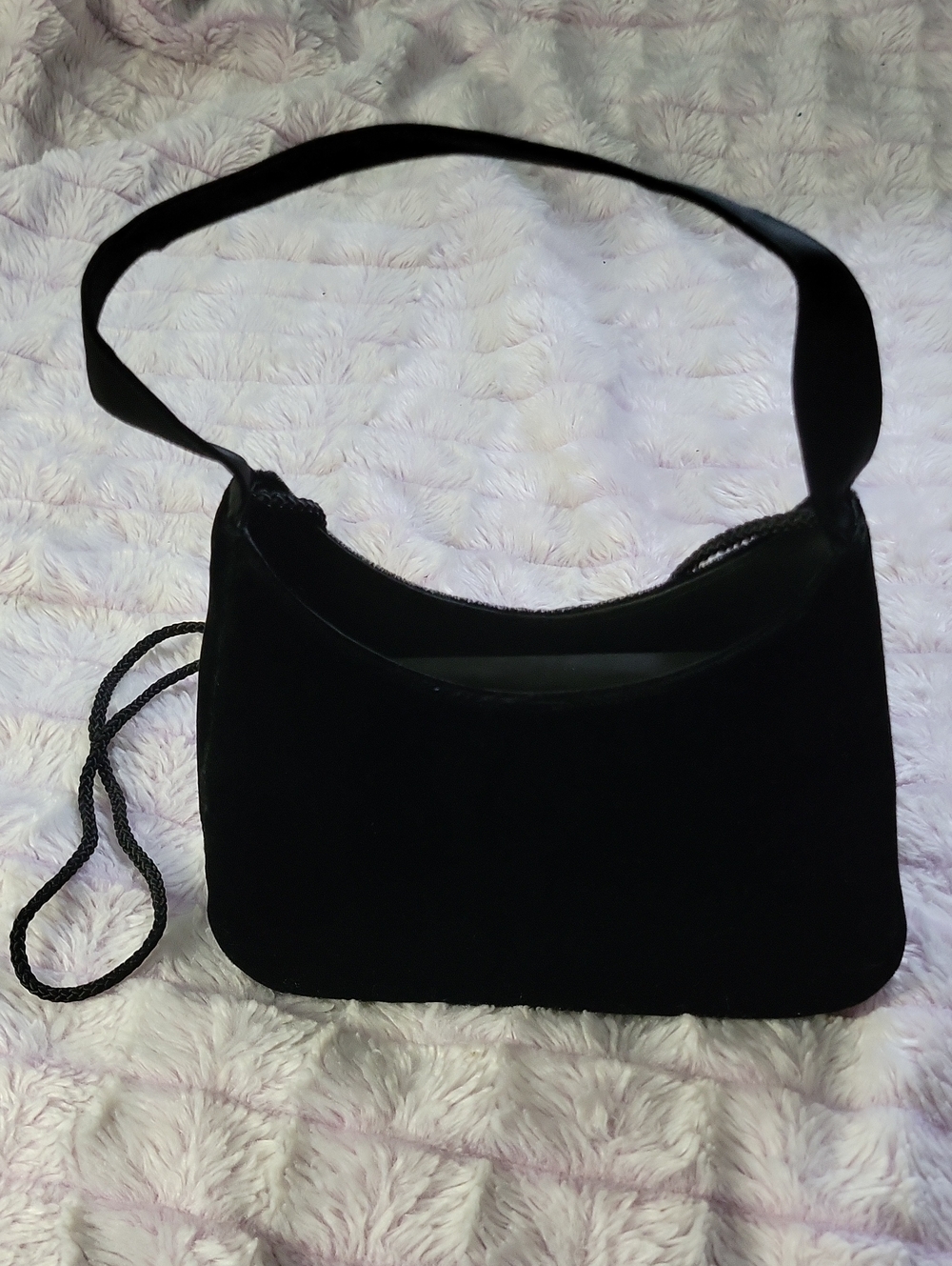 Valerie Stevens Black Velvet Y2K Baguette Mini Evening Shoulder Crossbody Bag